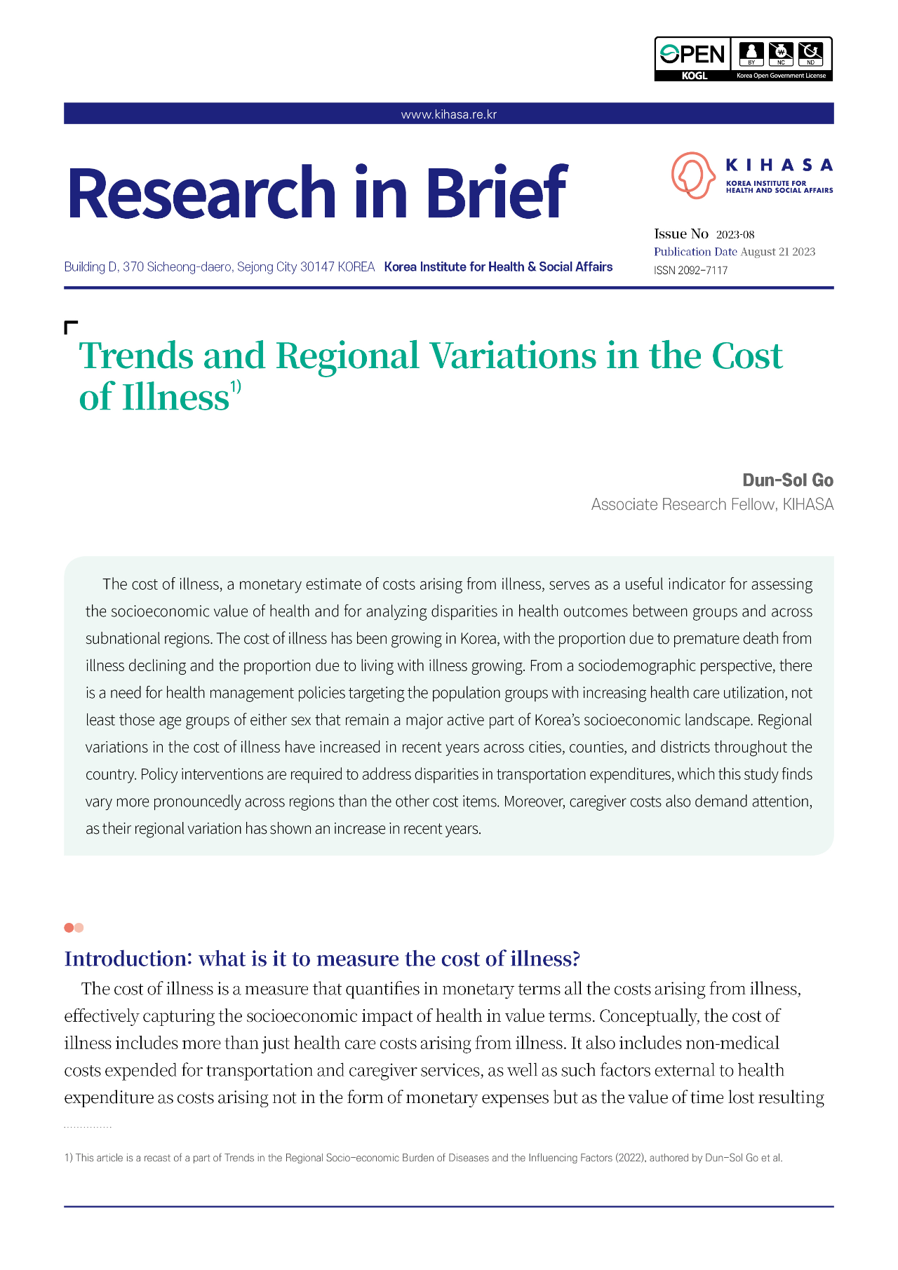 Trends and Regional Variations in the Cost of Illness